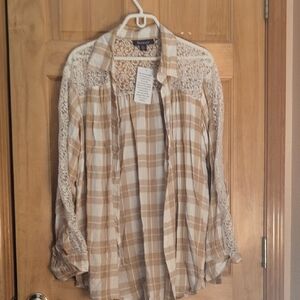 Knox Rose Cream Relaxed Button Down Shirt with Notched Collar